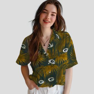 Men's Green Bay Packers Hawaiian Shirt, Leafy Palms Green Shirt for Summer Vacation