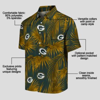 Men's Green Bay Packers Hawaiian Shirt, Leafy Palms Green Shirt for Summer Vacation