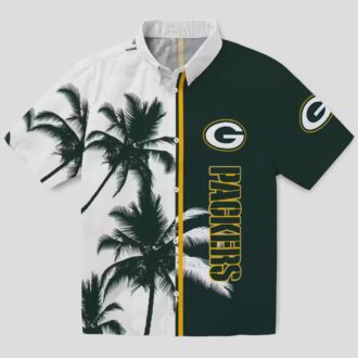 NFL Fan Green Bay Packers Hawaiian Shirt, Palm Trees Green White Aloha Beachwear Gift