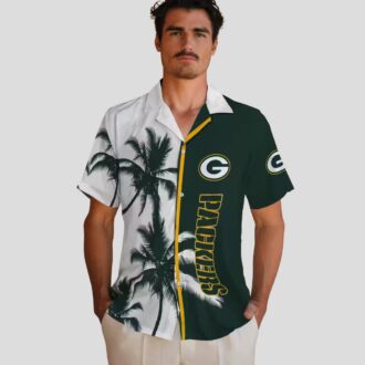 NFL Fan Green Bay Packers Hawaiian Shirt, Palm Trees Green White Aloha Beachwear Gift