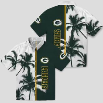 NFL Fan Green Bay Packers Hawaiian Shirt, Palm Trees Green White Aloha Beachwear Gift