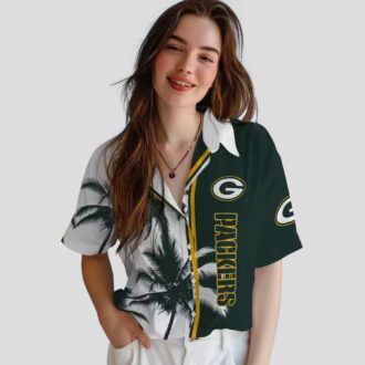 NFL Fan Green Bay Packers Hawaiian Shirt, Palm Trees Green White Aloha Beachwear Gift