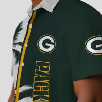 NFL Fan Green Bay Packers Hawaiian Shirt, Palm Trees Green White Aloha Beachwear Gift
