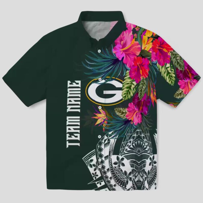 NFL Green Bay Packers Floral Hawaiian Shirt, Tropical Polynesian Aloha Beach Shirt for Men