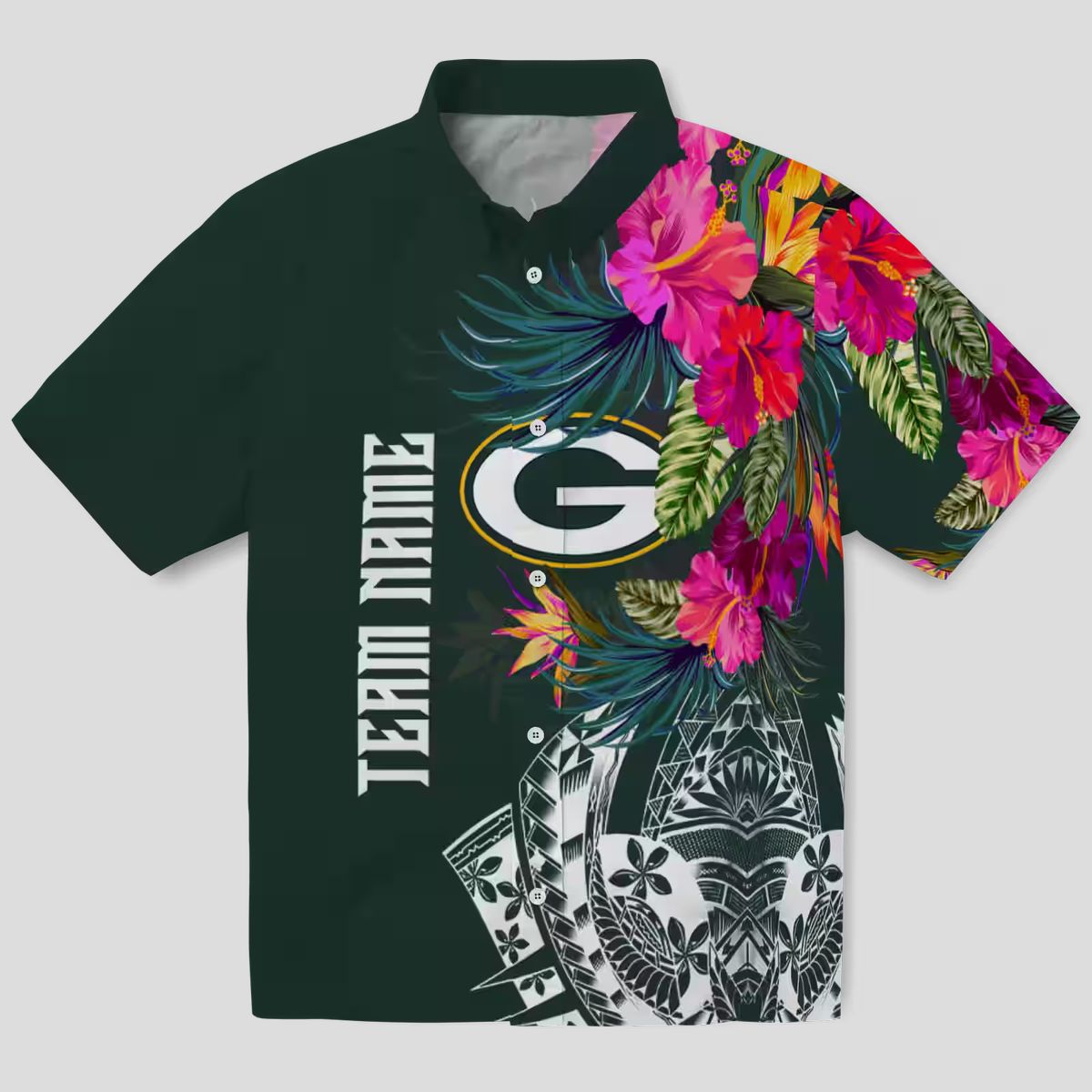NFL Green Bay Packers Floral Hawaiian Shirt, Tropical Polynesian Aloha Beach Shirt for Men