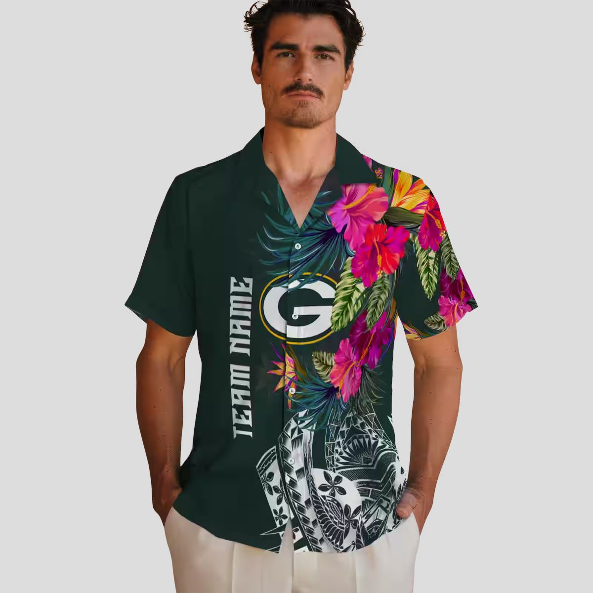 NFL Green Bay Packers Floral Hawaiian Shirt, Tropical Polynesian Aloha Beach Shirt for Men