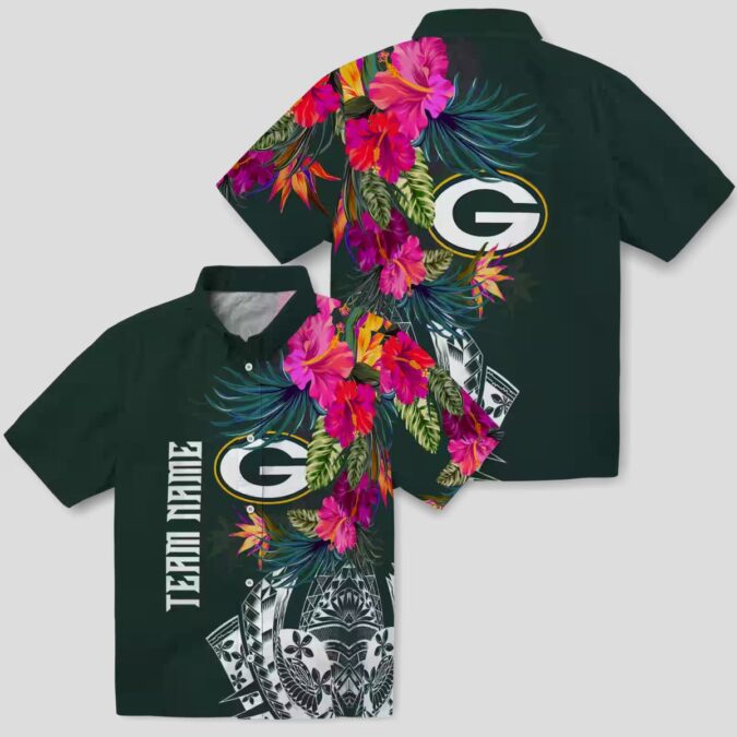 NFL Green Bay Packers Floral Hawaiian Shirt, Tropical Polynesian Aloha Beach Shirt for Men