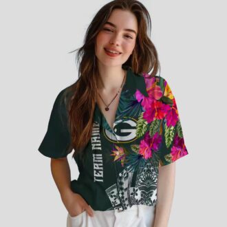 NFL Green Bay Packers Floral Hawaiian Shirt, Tropical Polynesian Aloha Beach Shirt for Men