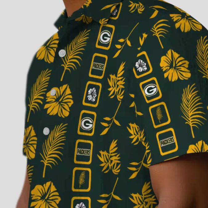 NFL Green Bay Packers Framed Floral Hawaiian Shirt, Tropical Summer Beach Shirt