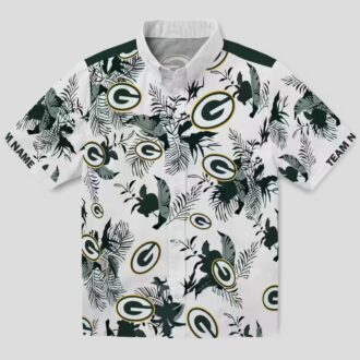 NFL Green Bay Packers Hawaiian Aloha Shirt, Custom Botanical Tropical Green White Shirt