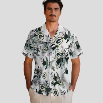 NFL Green Bay Packers Hawaiian Aloha Shirt, Custom Botanical Tropical Green White Shirt
