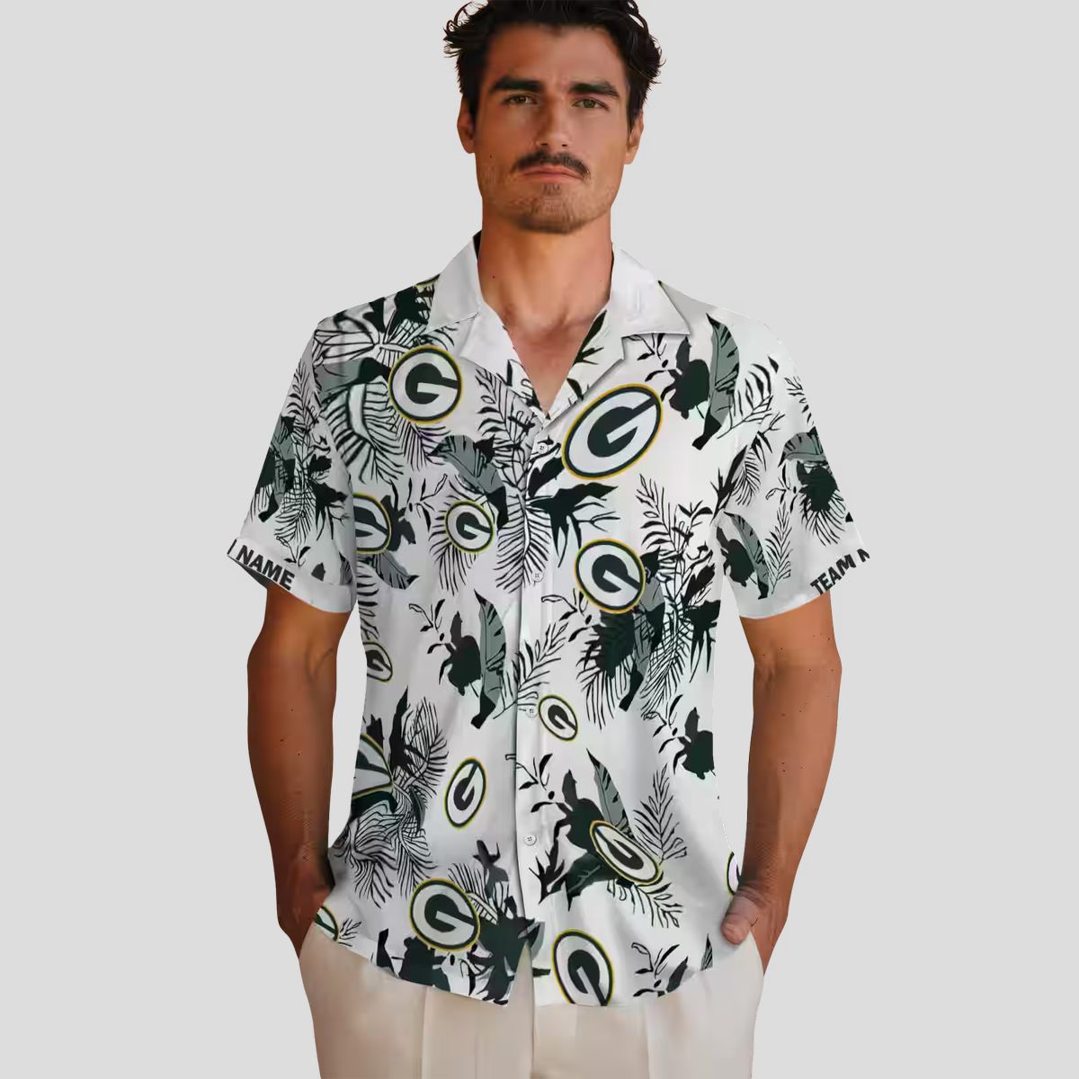 NFL Green Bay Packers Hawaiian Aloha Shirt, Custom Botanical Tropical Green White Shirt