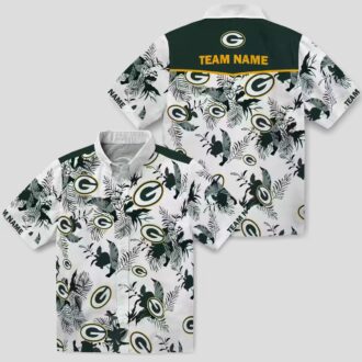 NFL Green Bay Packers Hawaiian Aloha Shirt, Custom Botanical Tropical Green White Shirt