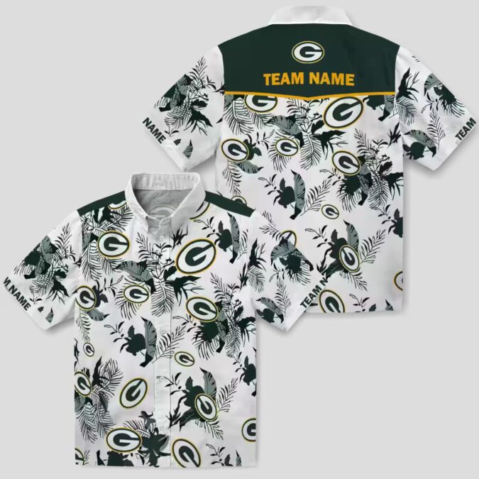 NFL Green Bay Packers Hawaiian Aloha Shirt, Custom Botanical Tropical Green White Shirt