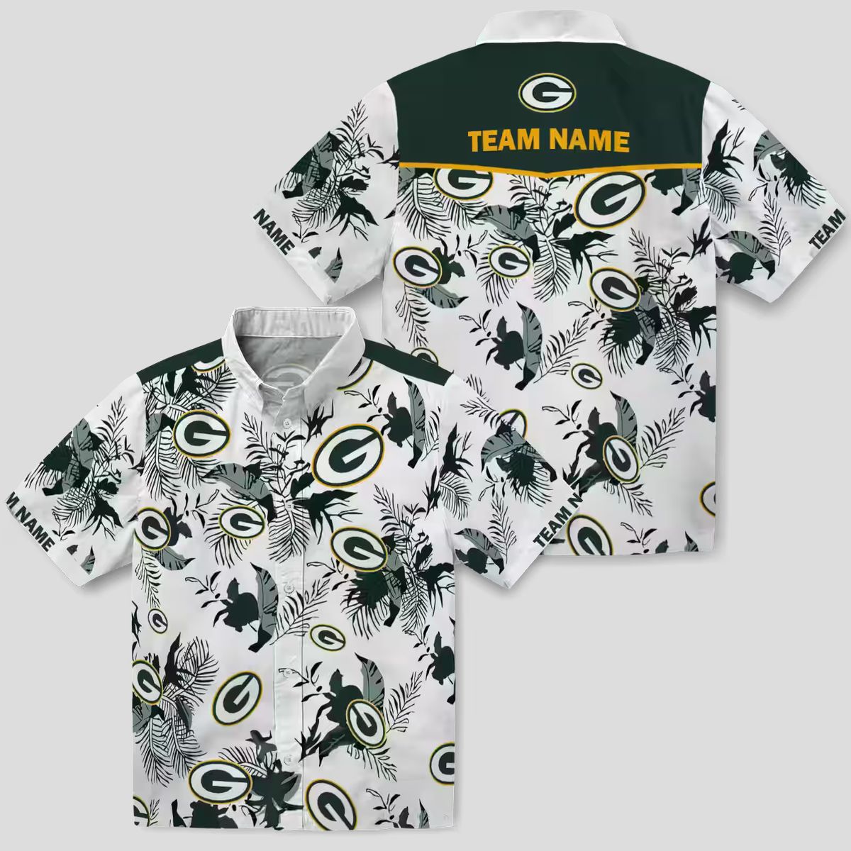 NFL Green Bay Packers Hawaiian Aloha Shirt, Custom Botanical Tropical Green White Shirt