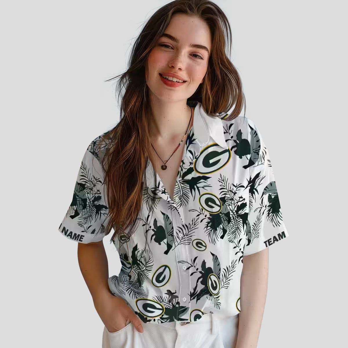 NFL Green Bay Packers Hawaiian Aloha Shirt, Custom Botanical Tropical Green White Shirt