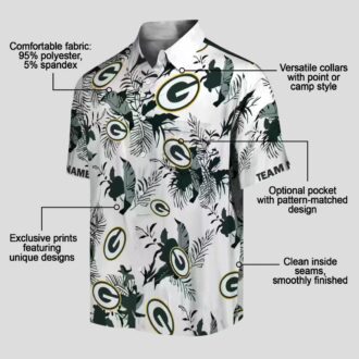 NFL Green Bay Packers Hawaiian Aloha Shirt, Custom Botanical Tropical Green White Shirt