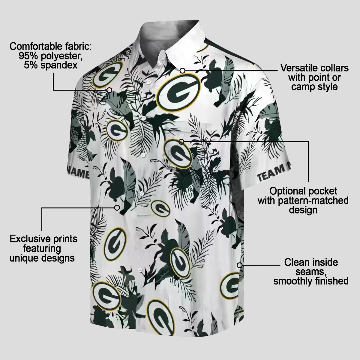 NFL Green Bay Packers Hawaiian Aloha Shirt, Custom Botanical Tropical Green White Shirt