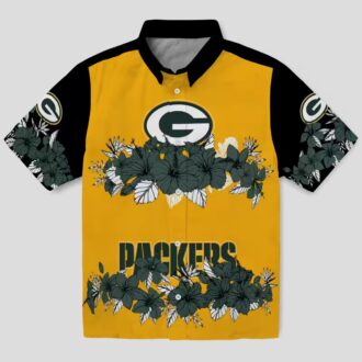 NFL Green Bay Packers Hibiscus Stripe Button Up Shirt, Black & Green Hawaiian Shirt