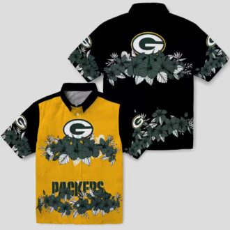 NFL Green Bay Packers Hibiscus Stripe Button Up Shirt, Black & Green Hawaiian Shirt