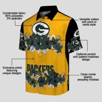 NFL Green Bay Packers Hibiscus Stripe Button Up Shirt, Black & Green Hawaiian Shirt