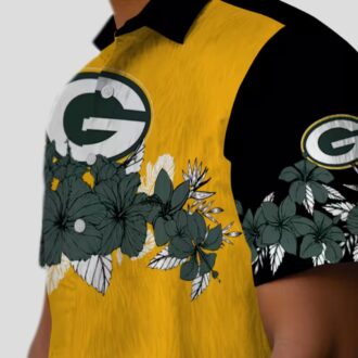 NFL Green Bay Packers Hibiscus Stripe Button Up Shirt, Black & Green Hawaiian Shirt
