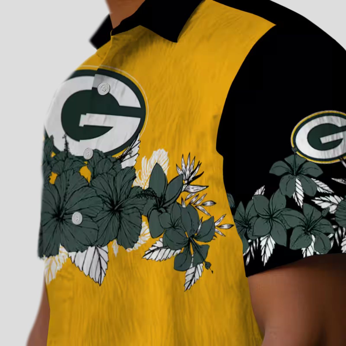 NFL Green Bay Packers Hibiscus Stripe Button Up Shirt, Black & Green Hawaiian Shirt
