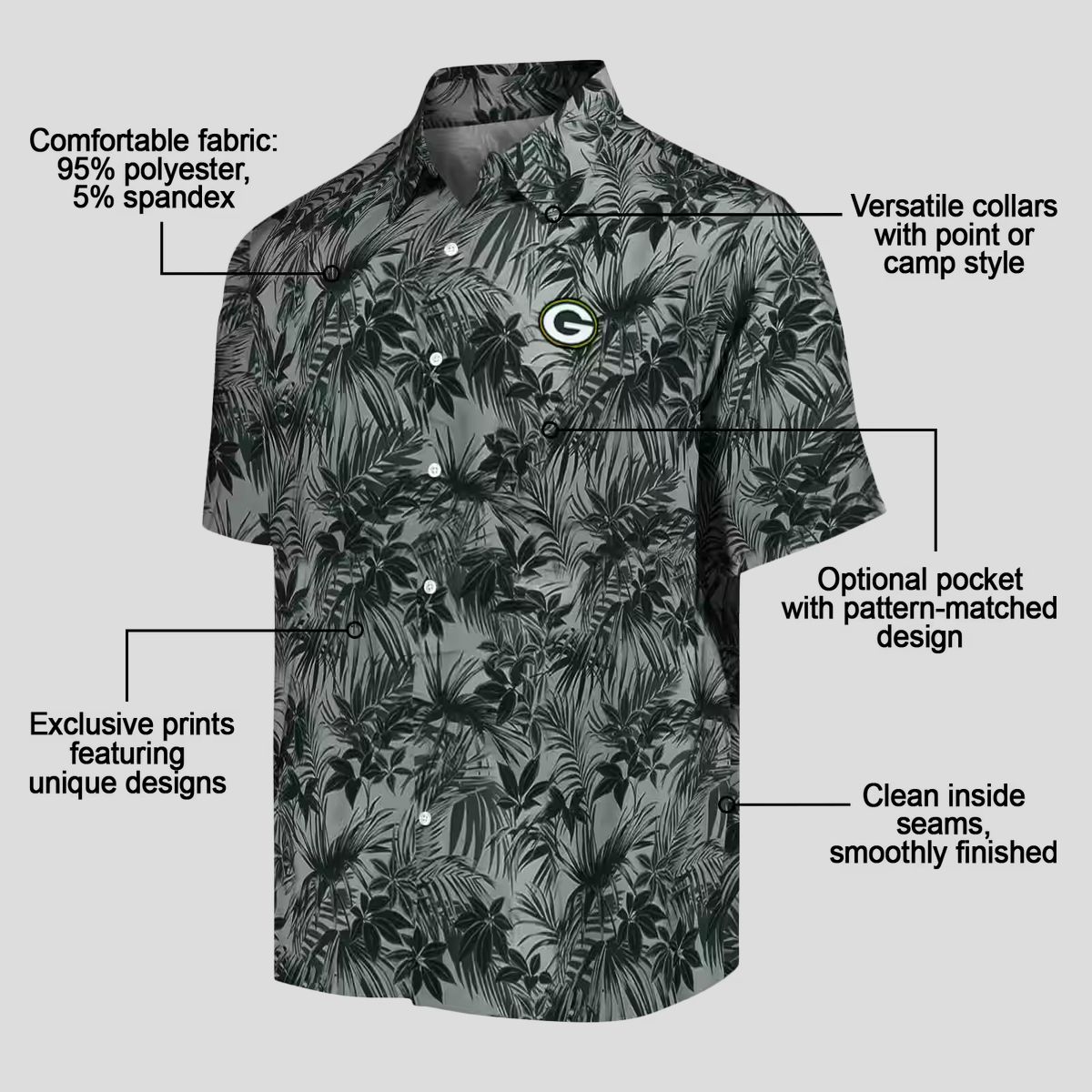 NFL Green Bay Packers Leaf Hawaiian Shirt, Best Tropical Button Up for NFL Fans