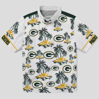 NFL Green Bay Packers Palm Island Hawaiian Shirt - Green & White Tropical Print