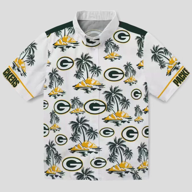 NFL Green Bay Packers Palm Island Hawaiian Shirt - Green & White Tropical Print