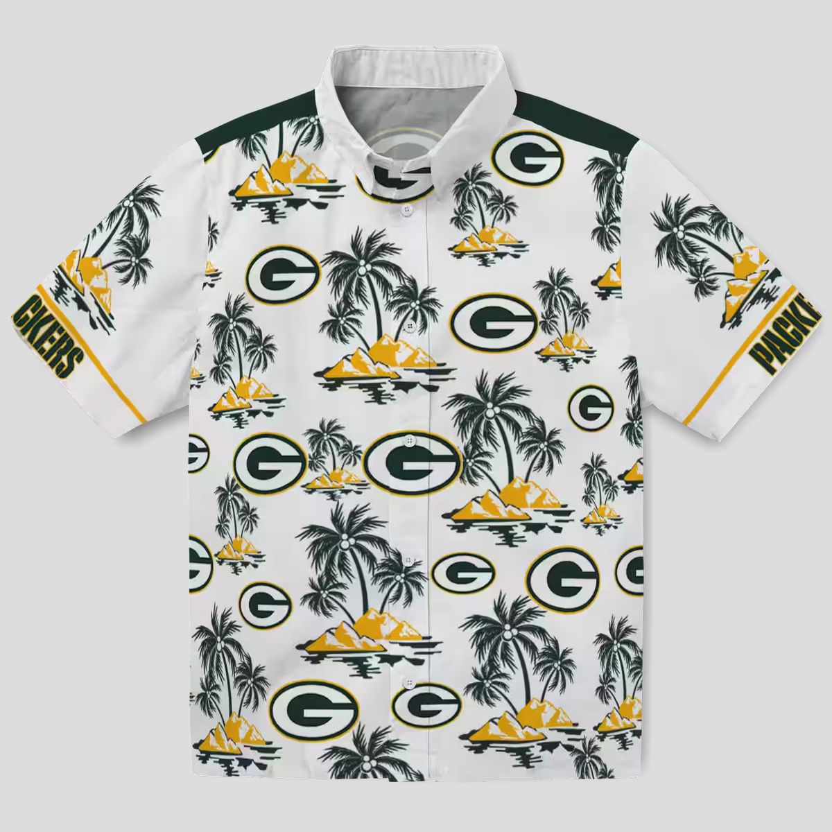 NFL Green Bay Packers Palm Island Hawaiian Shirt - Green & White Tropical Print