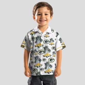 NFL Green Bay Packers Palm Island Hawaiian Shirt - Green & White Tropical Print