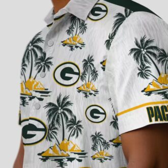 NFL Green Bay Packers Palm Island Hawaiian Shirt - Green & White Tropical Print