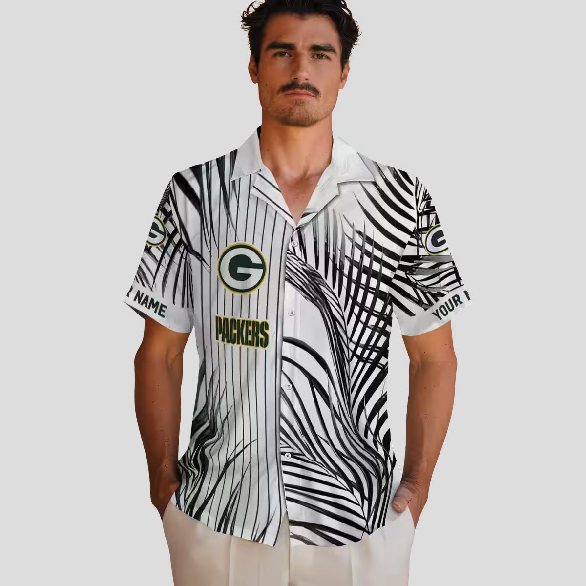 NFL Green Bay Packers Palm Stripes Shirt, Aloha Hawaiian Green Black White for Summer