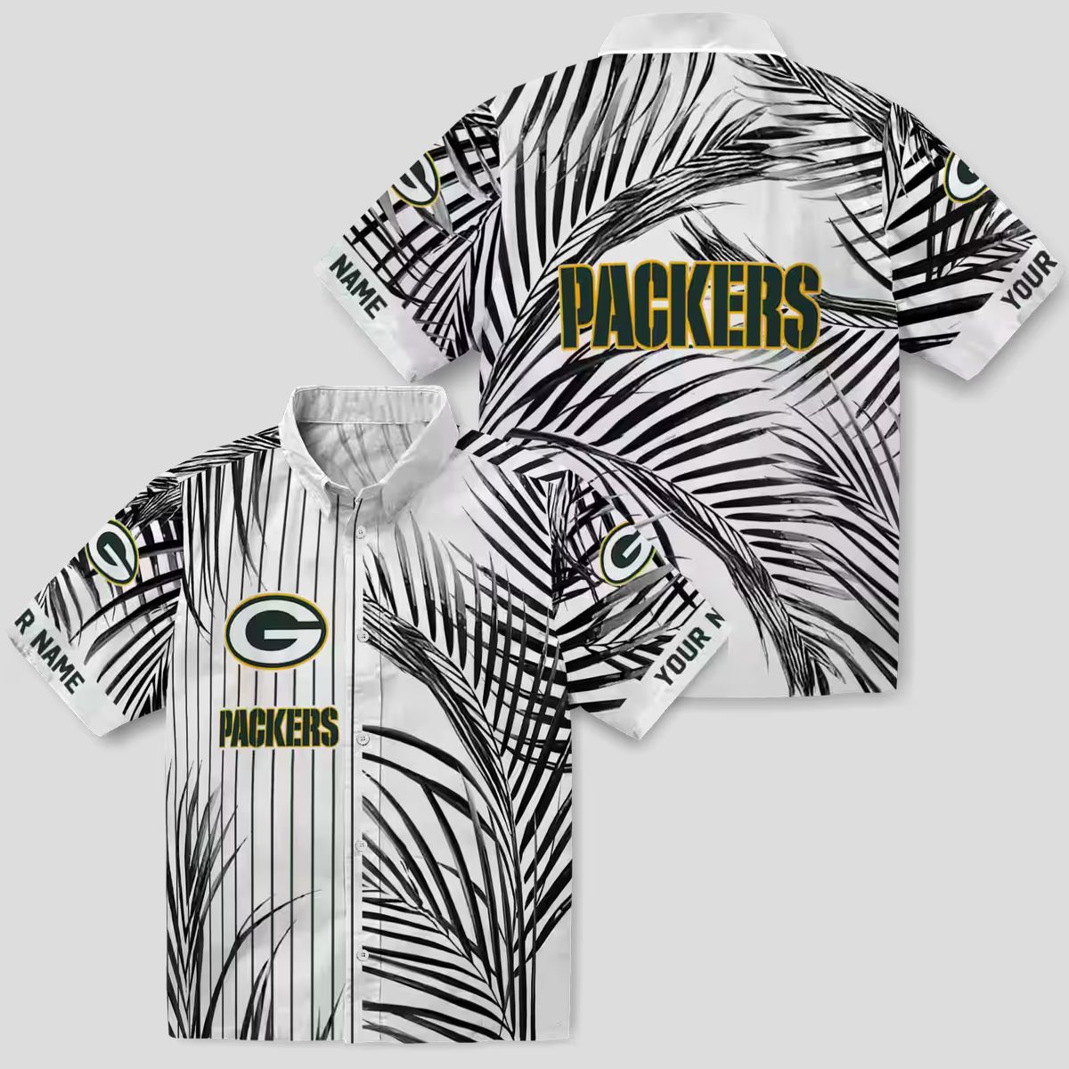 NFL Green Bay Packers Palm Stripes Shirt, Aloha Hawaiian Green Black White for Summer