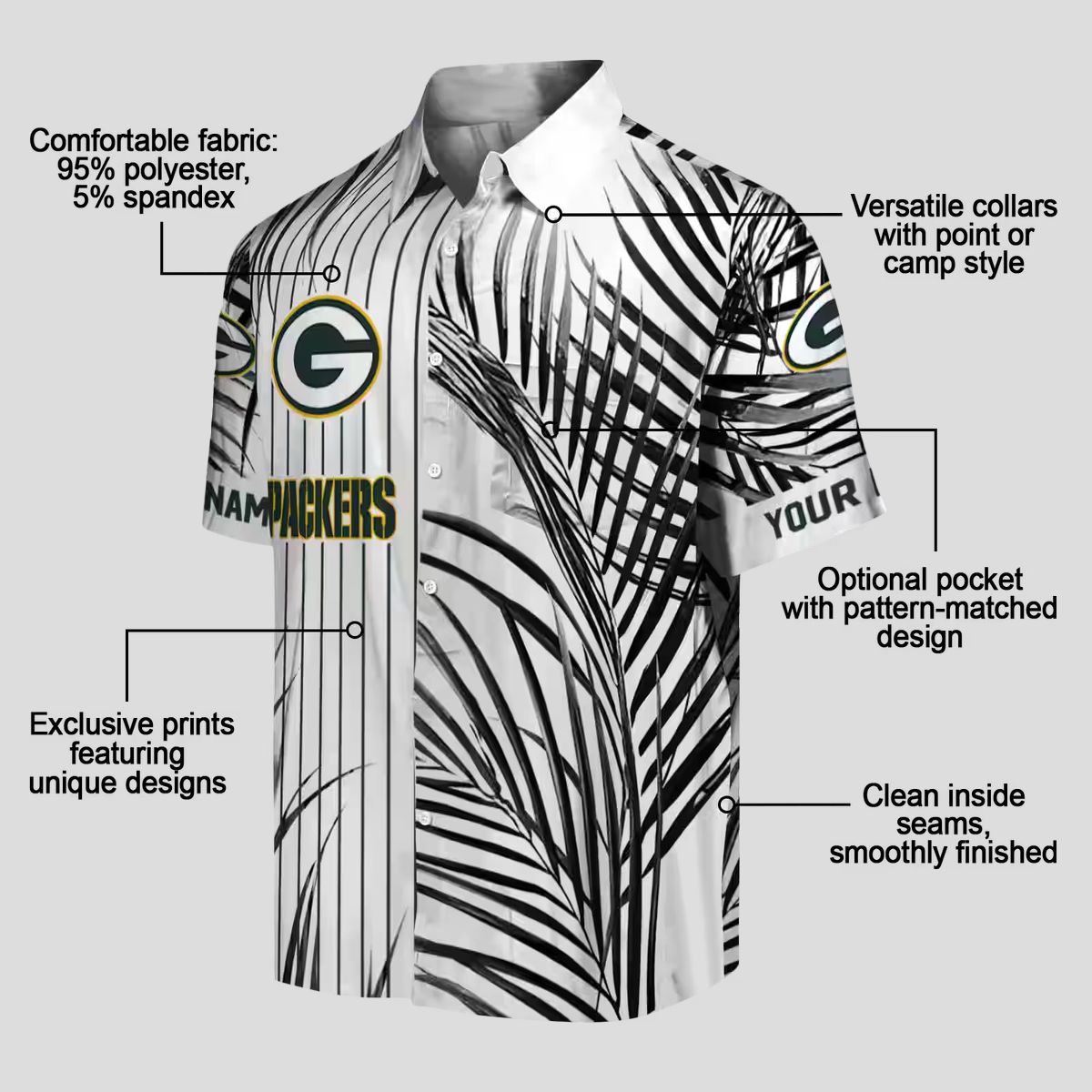 NFL Green Bay Packers Palm Stripes Shirt, Aloha Hawaiian Green Black White for Summer