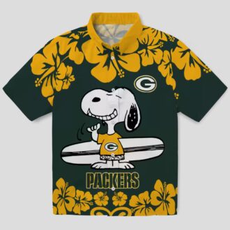 NFL Green Bay Packers Snoopy Hawaiian Shirt, Aloha Surf Shirt Green & White for Summer