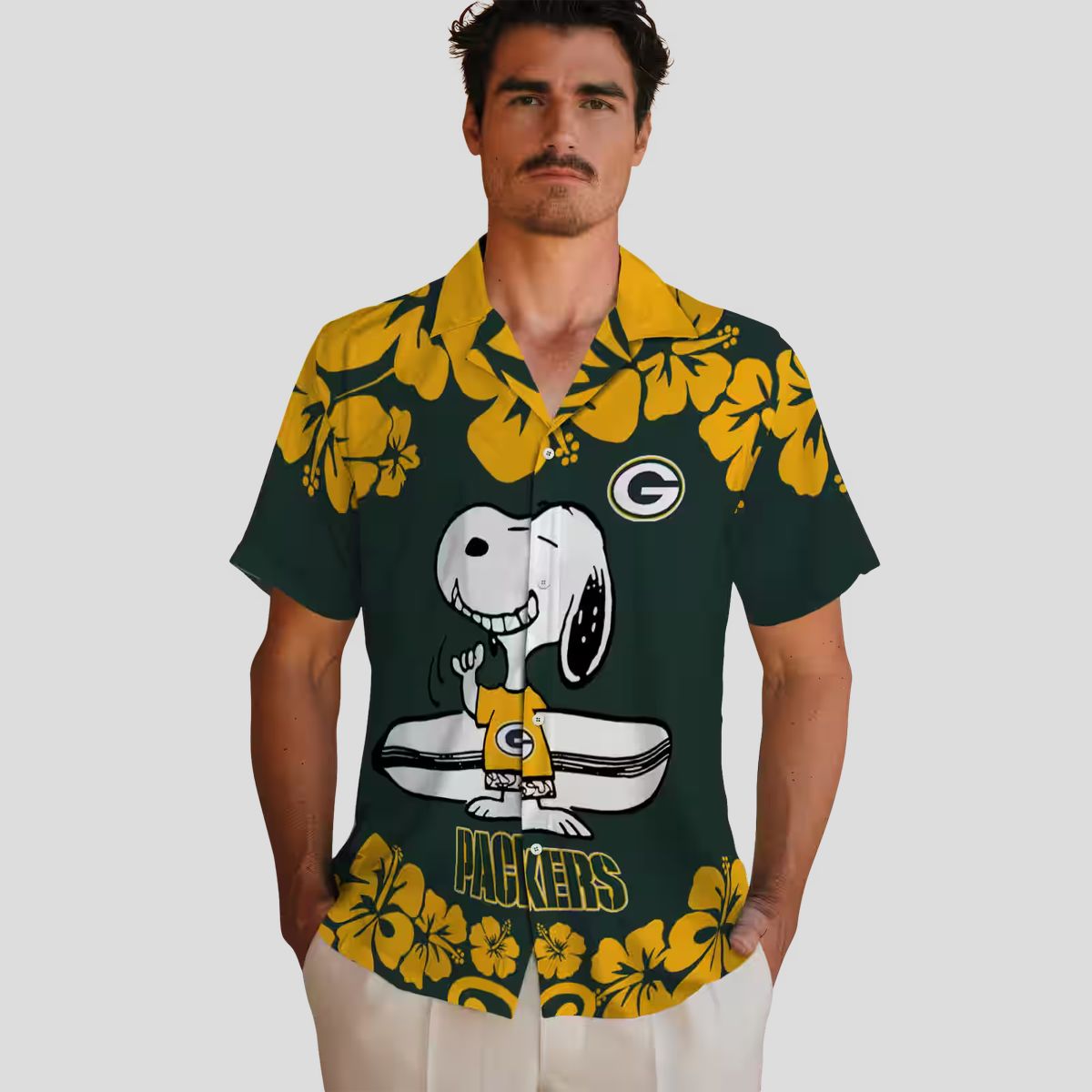 NFL Green Bay Packers Snoopy Hawaiian Shirt, Aloha Surf Shirt Green & White for Summer