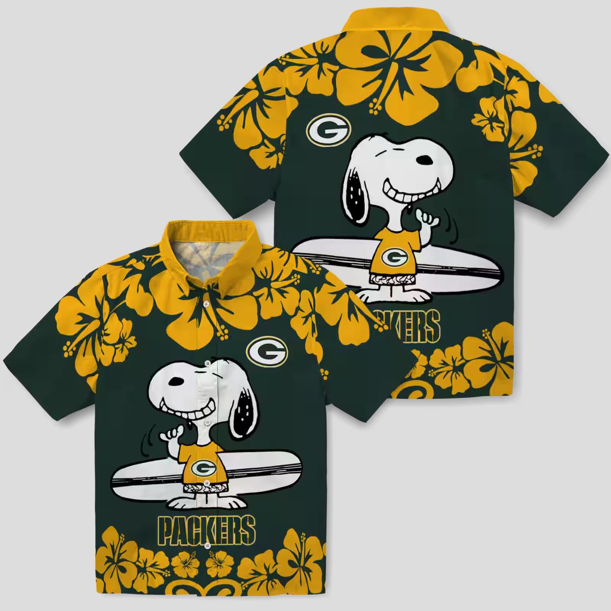 NFL Green Bay Packers Snoopy Hawaiian Shirt, Aloha Surf Shirt Green & White for Summer
