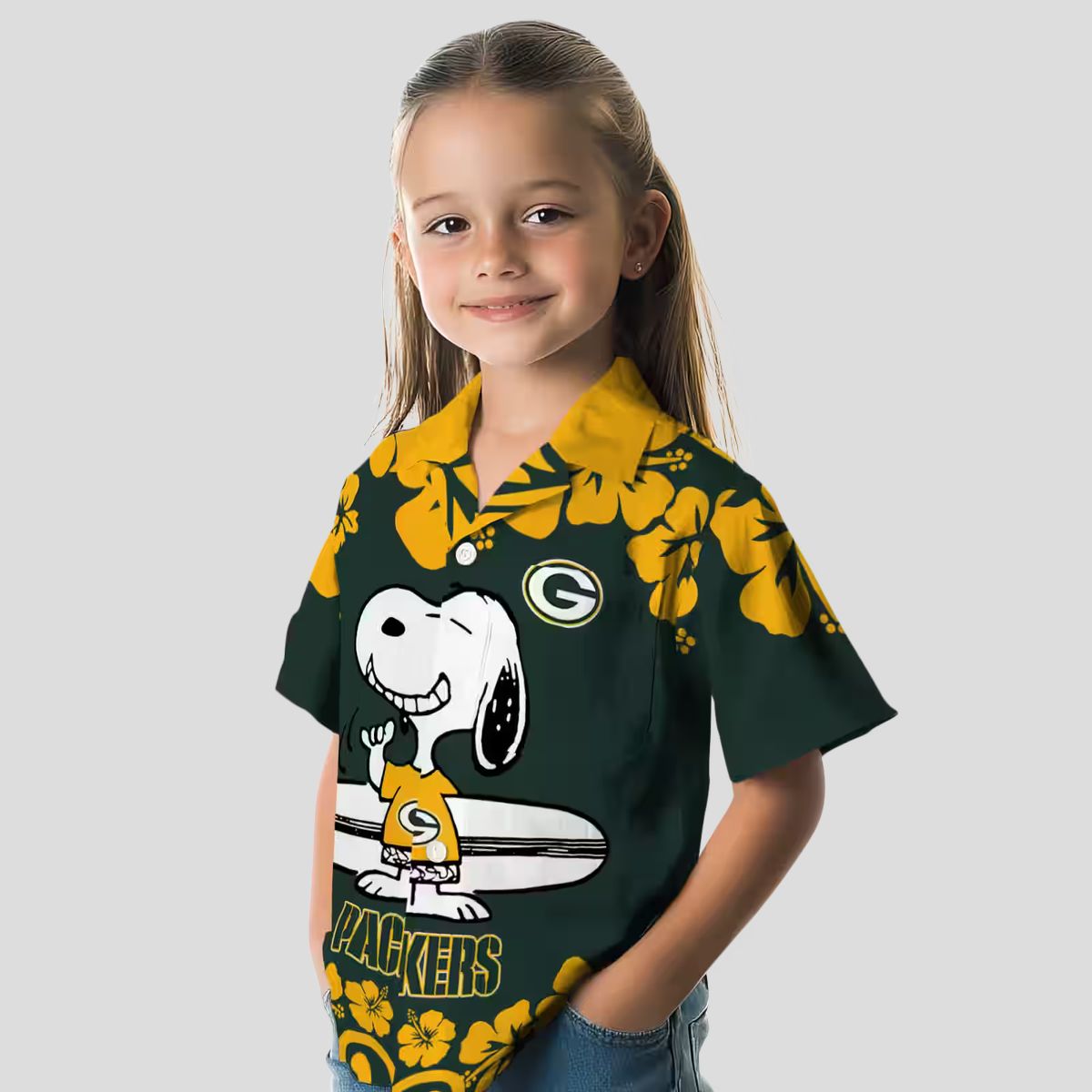 NFL Green Bay Packers Snoopy Hawaiian Shirt, Aloha Surf Shirt Green & White for Summer