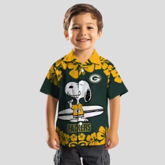 NFL Green Bay Packers Snoopy Hawaiian Shirt, Aloha Surf Shirt Green & White for Summer