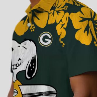 NFL Green Bay Packers Snoopy Hawaiian Shirt, Aloha Surf Shirt Green & White for Summer