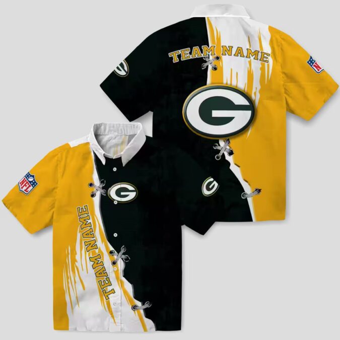 NFL Green Bay Packers Summer Hawaiian Shirt, Edgy Streaks Green White Beach Vacation Shirt