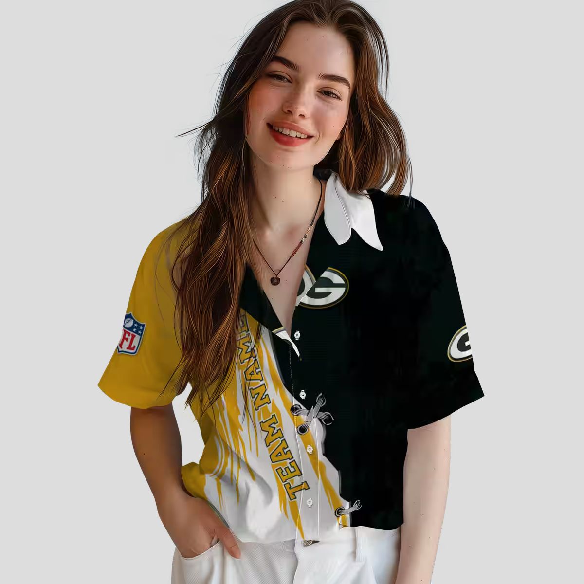 NFL Green Bay Packers Summer Hawaiian Shirt, Edgy Streaks Green White Beach Vacation Shirt