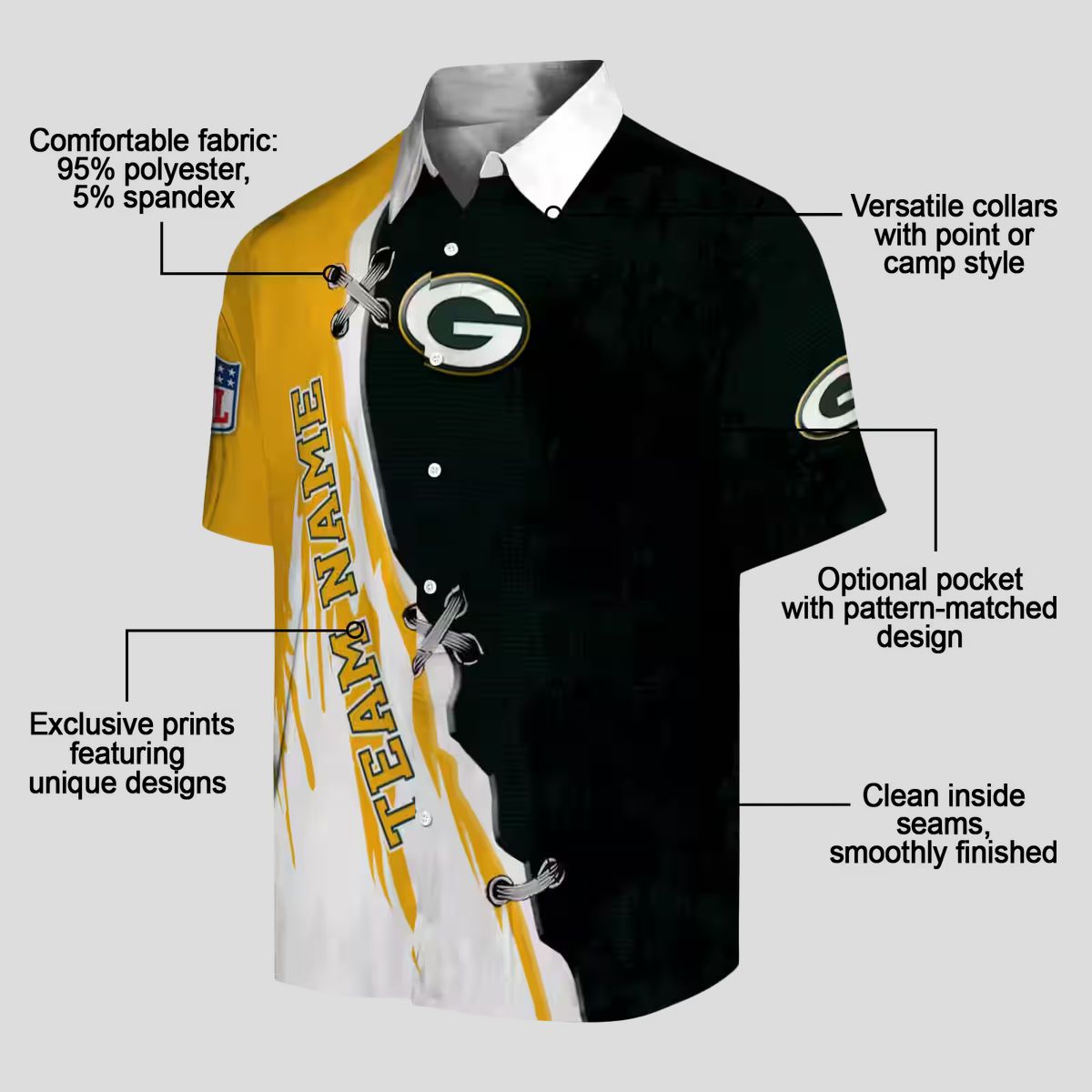 NFL Green Bay Packers Summer Hawaiian Shirt, Edgy Streaks Green White Beach Vacation Shirt