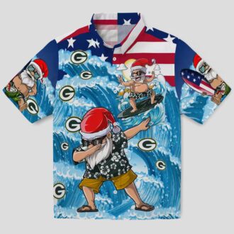 NFL Green Bay Packers Surfing Santa Funny Aloha Shirt, Blue Hawaiian Shirt for Mens