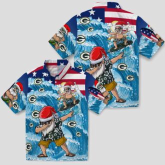 NFL Green Bay Packers Surfing Santa Funny Aloha Shirt, Blue Hawaiian Shirt for Mens