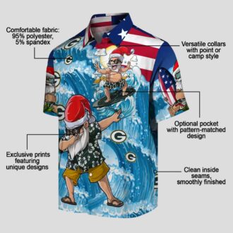 NFL Green Bay Packers Surfing Santa Funny Aloha Shirt, Blue Hawaiian Shirt for Mens