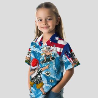 NFL Green Bay Packers Surfing Santa Funny Aloha Shirt, Blue Hawaiian Shirt for Mens