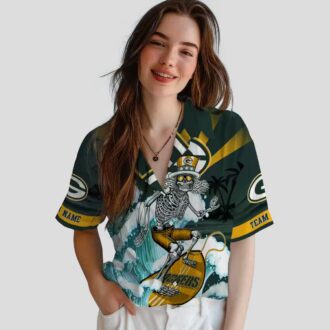 NFL Green Bay Packers Surfing Skeleton Hawaiian Shirt, Custom Blue Tropical Beach Shirt